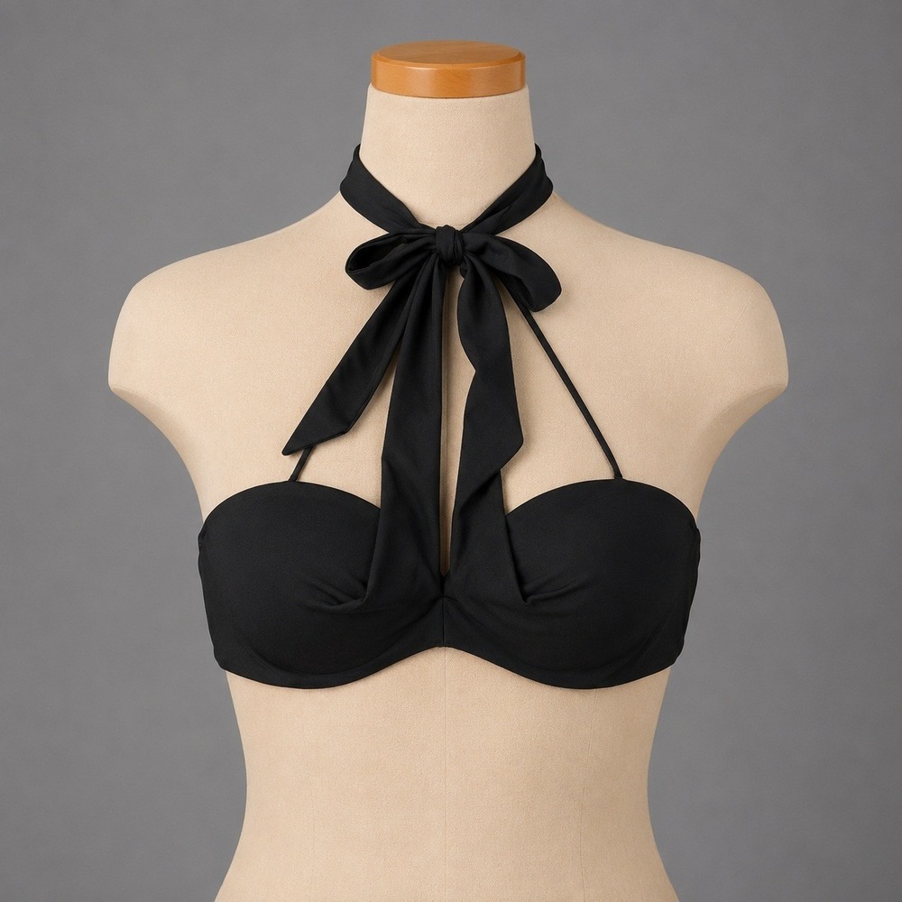 Pink Victoria's Secret Black Halter Classic Minimal Padded Bikini Top Sz Large